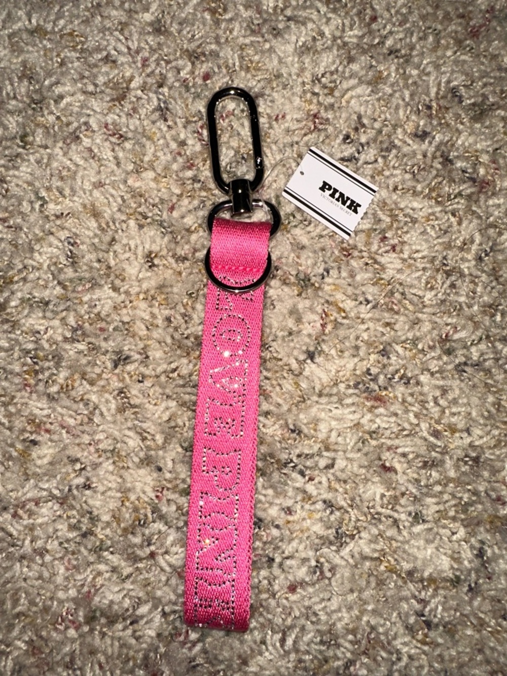 PINK Victoria's Secret Hot Pink Logo Wristlet Keychain 💕